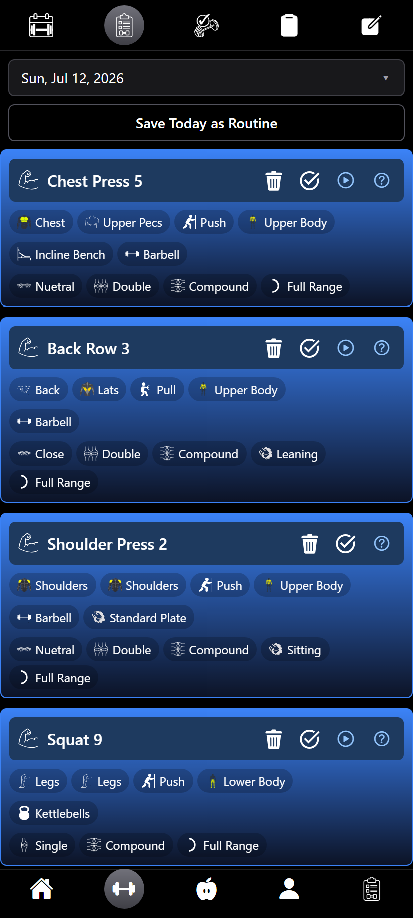 Exercise deck screenshot