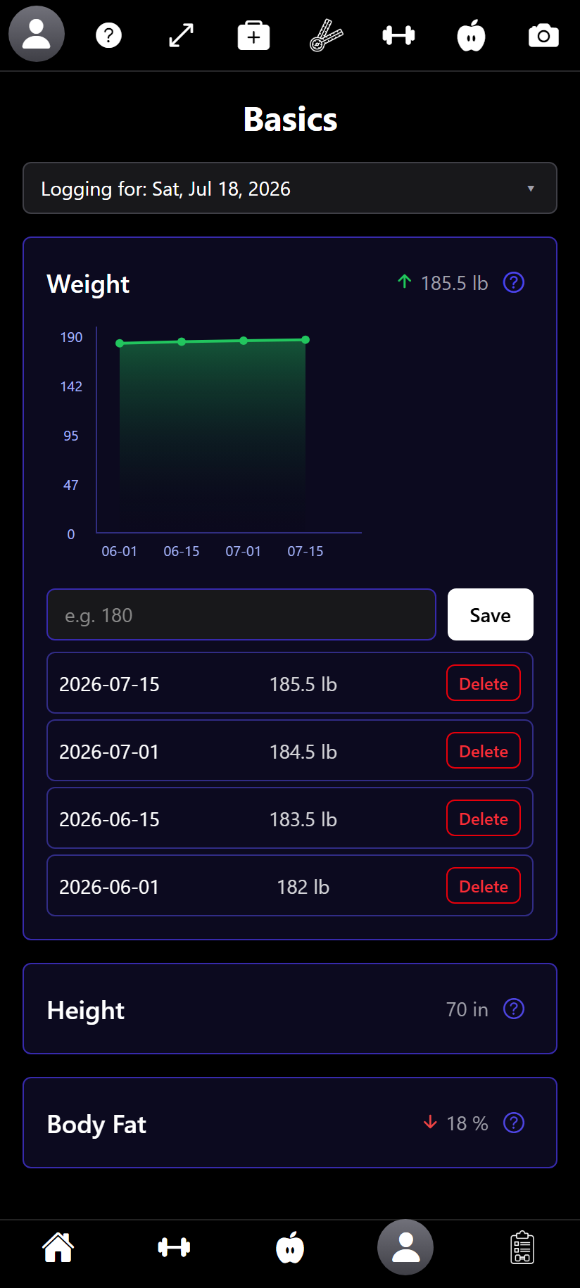 Weight and body composition screenshot